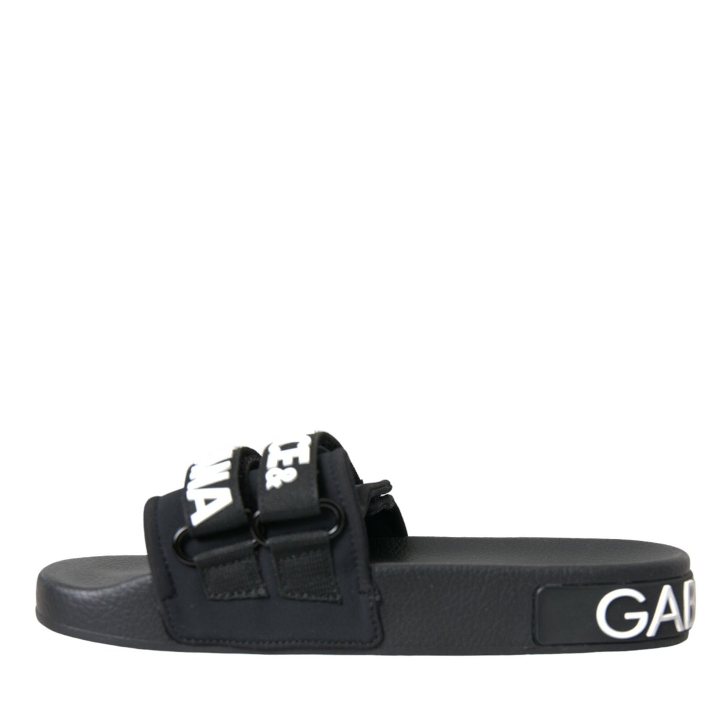 Dolce & Gabbana Black Neoprene Slides Flats Beachwear Shoes