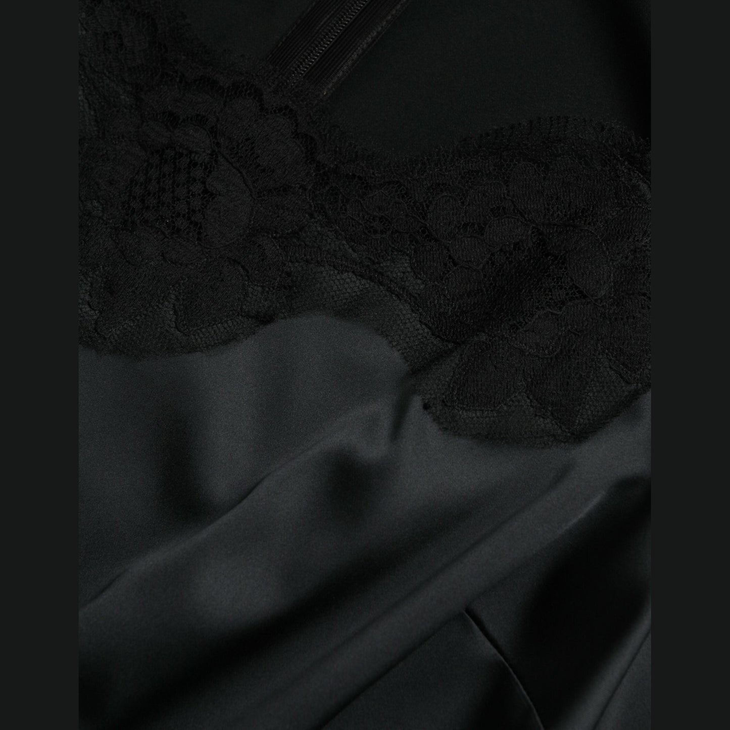 Dolce & Gabbana Black Polyester Lace Trim Sheath Midi Dress Dolce & Gabbana