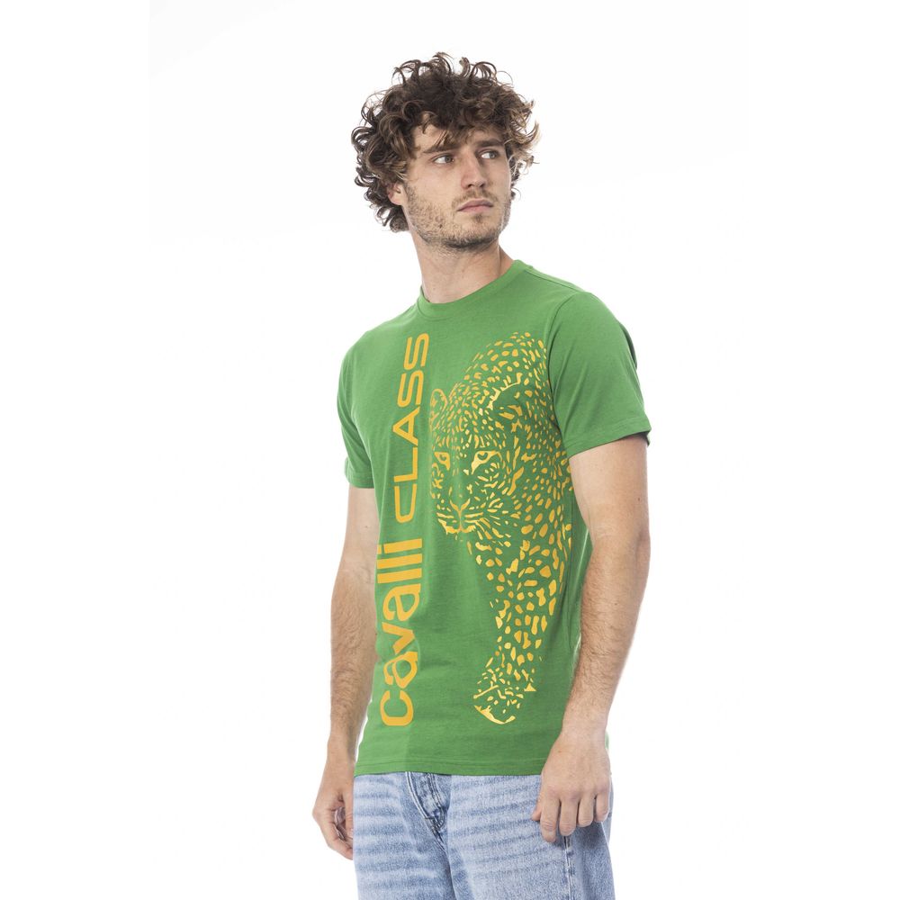 Cavalli Class Green Cotton Men T-Shirt Cavalli Class