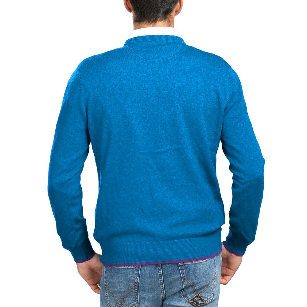 La Martina Blue Cotton Men Sweater La Martina