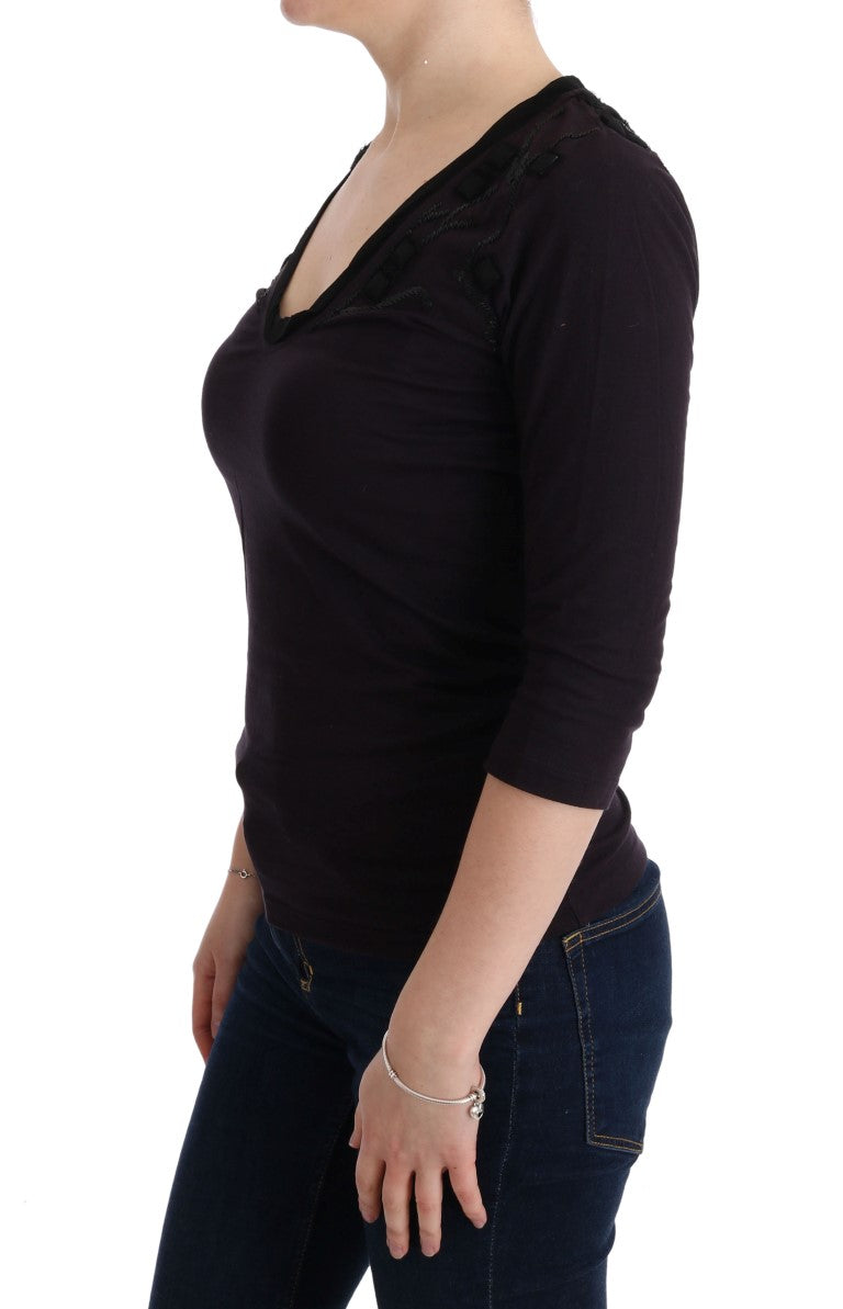 Costume National Purple V-neck Cotton T-shirt Costume National