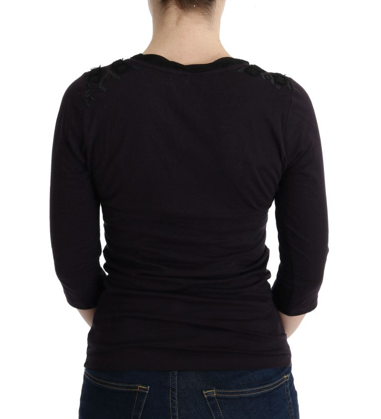 Costume National Purple V-neck Cotton T-shirt Costume National