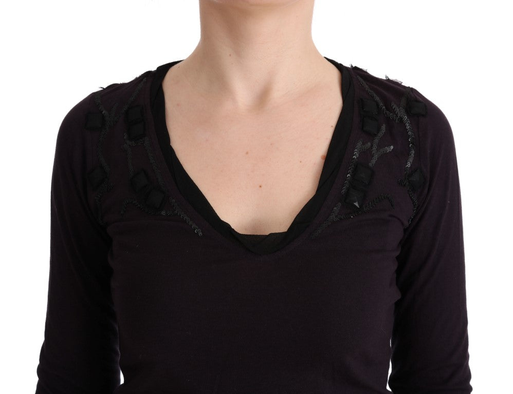 Costume National Purple V-neck Cotton T-shirt Costume National