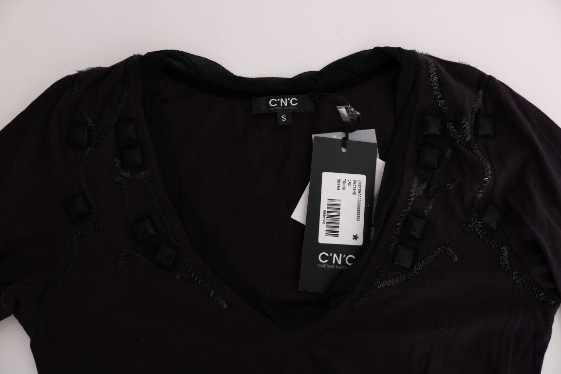 Costume National Purple V-neck Cotton T-shirt Costume National