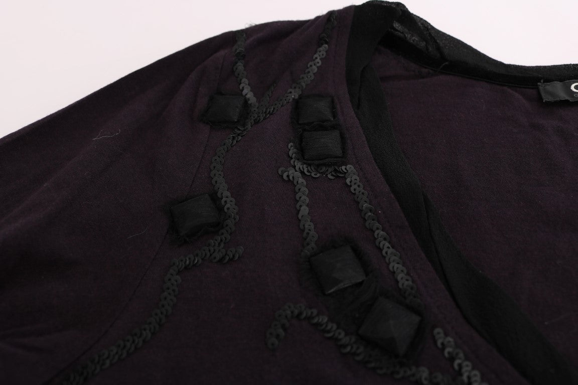 Costume National Purple V-neck Cotton T-shirt Costume National