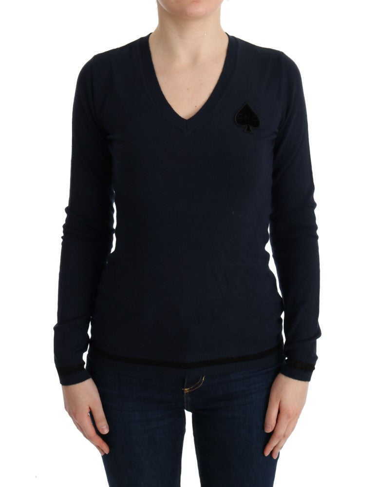 Costume National Blue V-neck Viscose Sweater Costume National