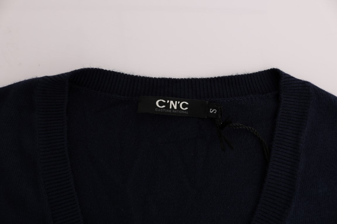 Costume National Blue V-neck Viscose Sweater Costume National