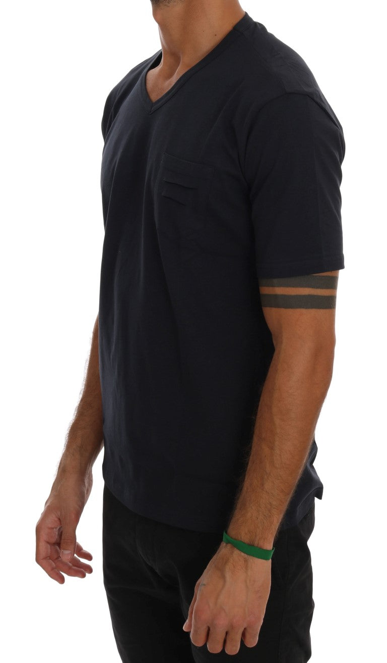 Daniele Alessandrini Blue Cotton V-neck T-Shirt Daniele Alessandrini