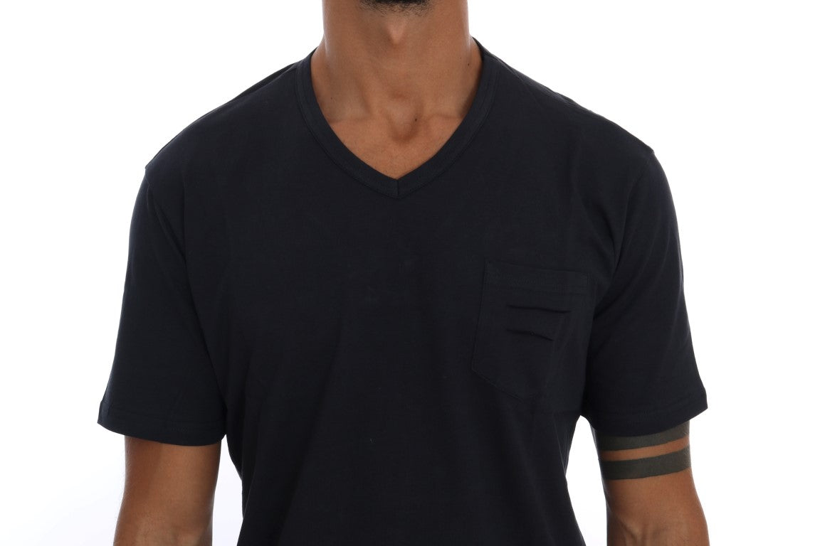 Daniele Alessandrini Blue Cotton V-neck T-Shirt Daniele Alessandrini