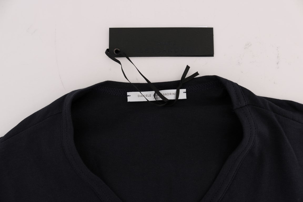 Daniele Alessandrini Blue Cotton V-neck T-Shirt Daniele Alessandrini