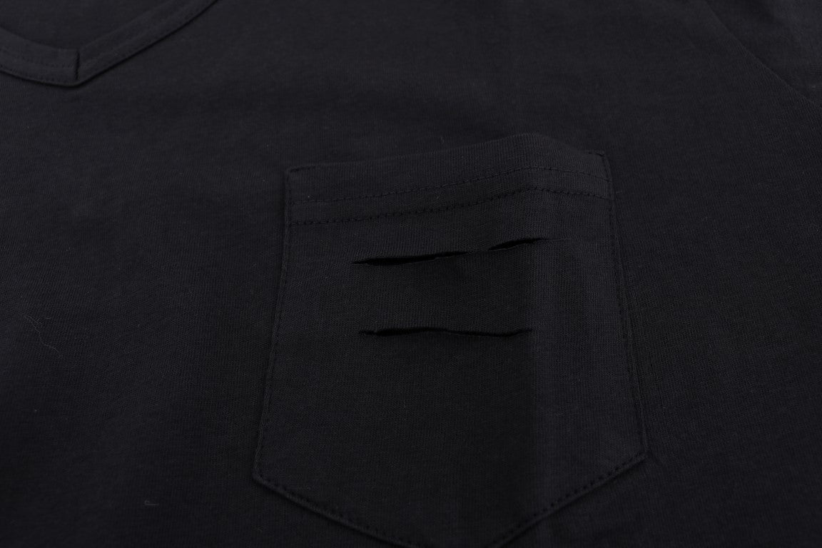 Daniele Alessandrini Blue Cotton V-neck T-Shirt Daniele Alessandrini
