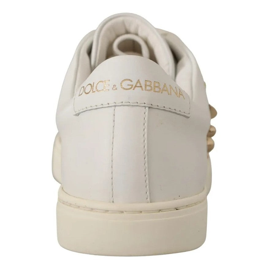 Dolce & Gabbana White Leather Gold Red Heart Sneakers Shoes