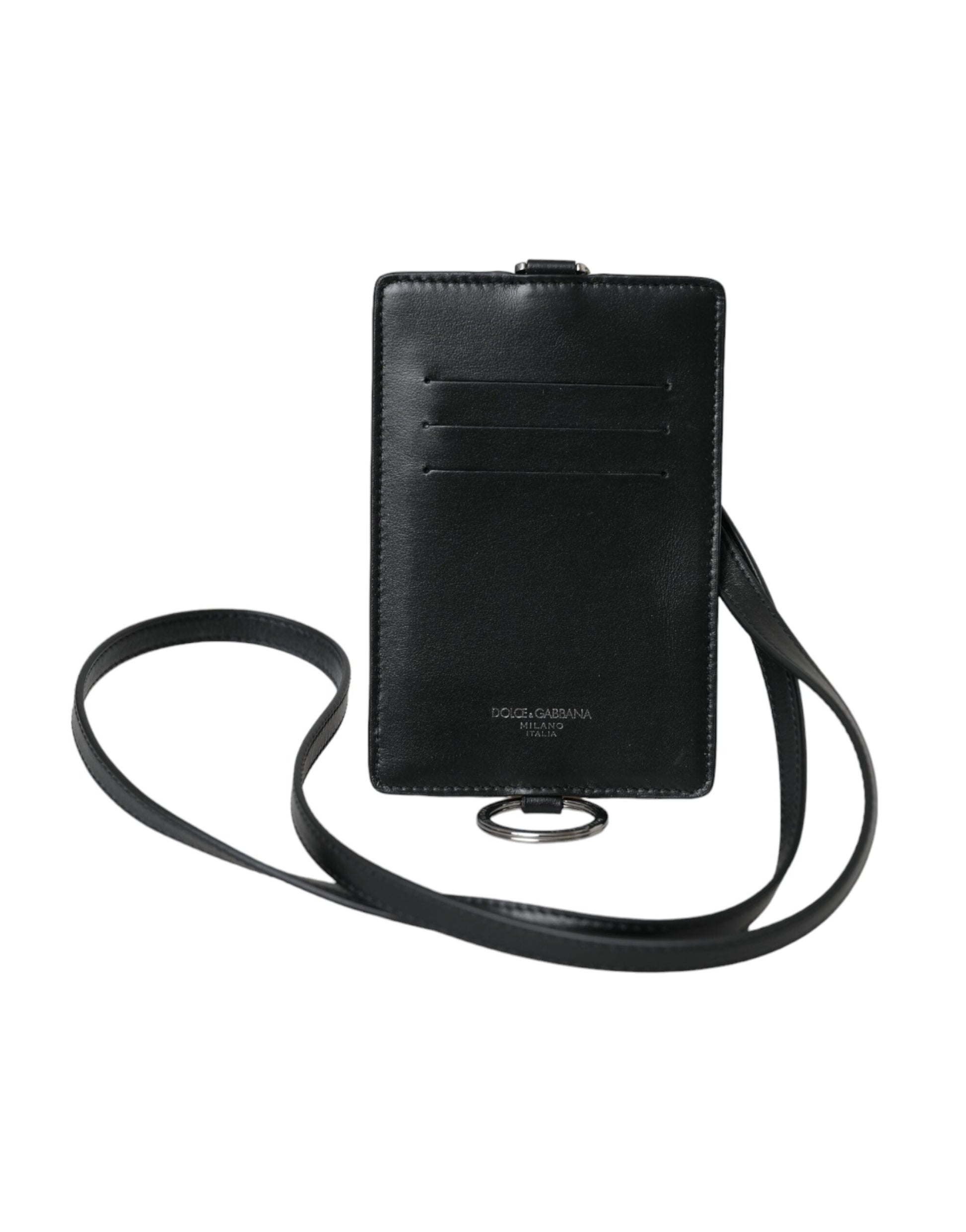 Dolce & Gabbana Black Calf Leather Lanyard Logo Card Holder Men Wallet Dolce & Gabbana