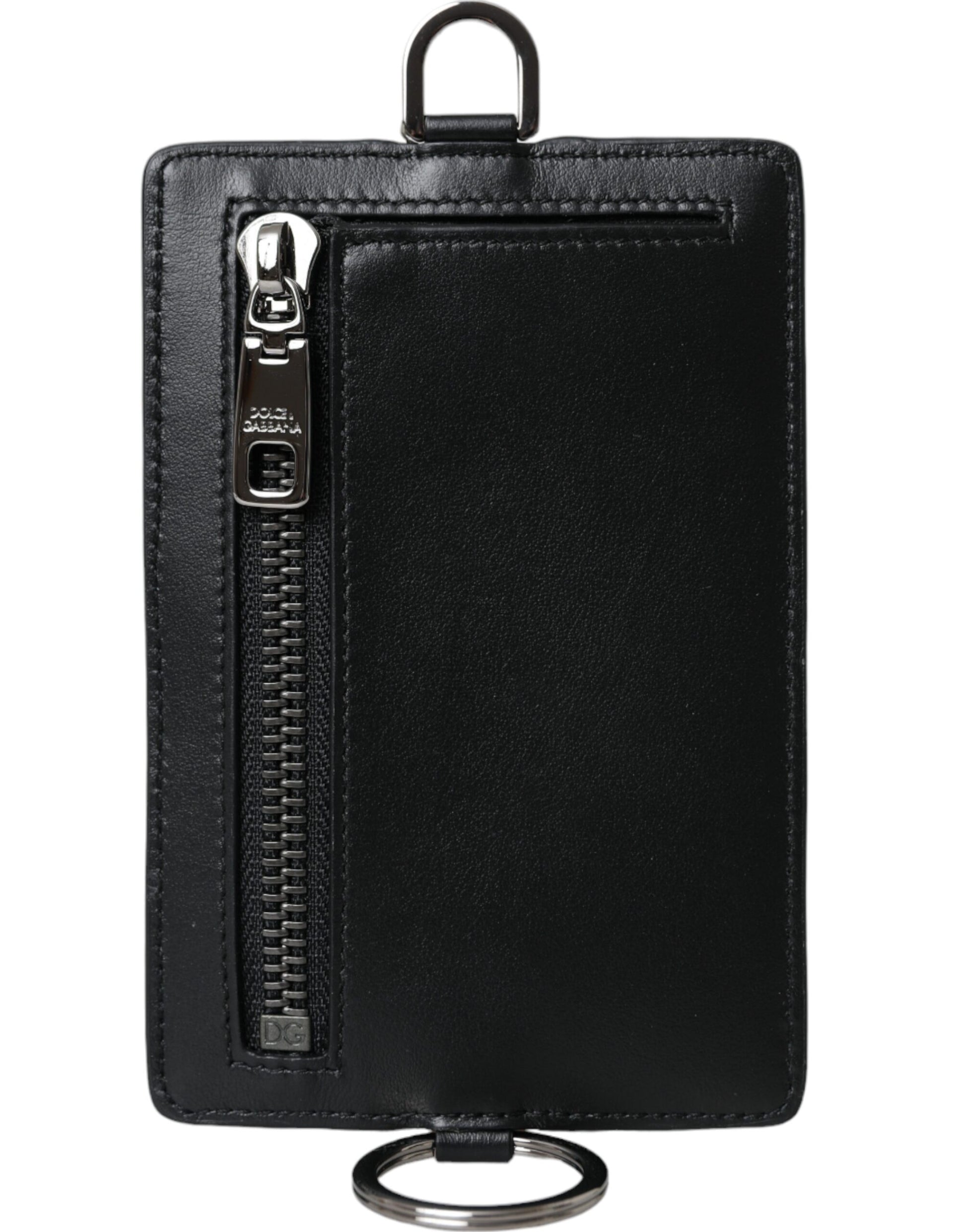 Dolce & Gabbana Black Calf Leather Lanyard Logo Card Holder Men Wallet Dolce & Gabbana