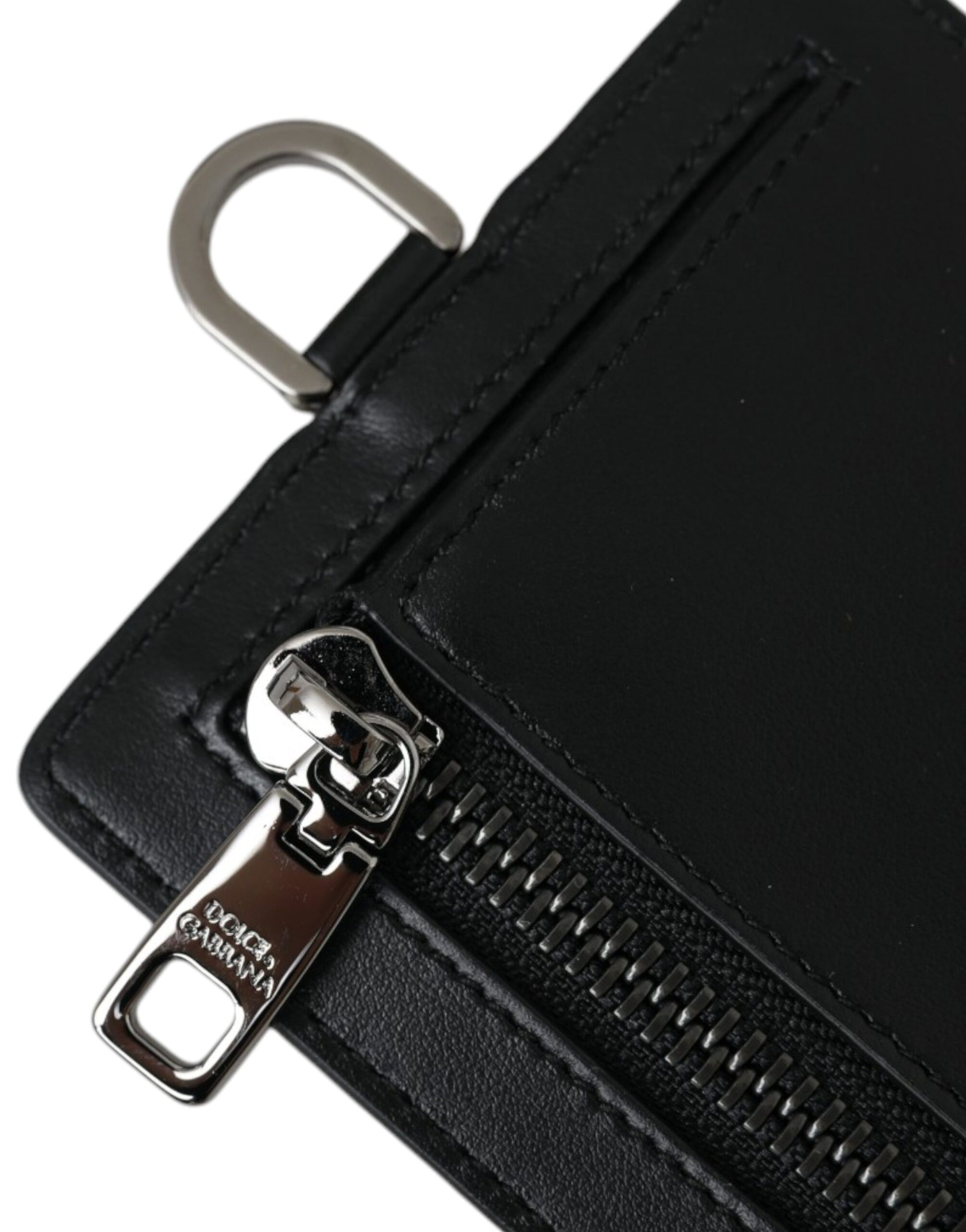 Dolce & Gabbana Black Calf Leather Lanyard Logo Card Holder Men Wallet Dolce & Gabbana