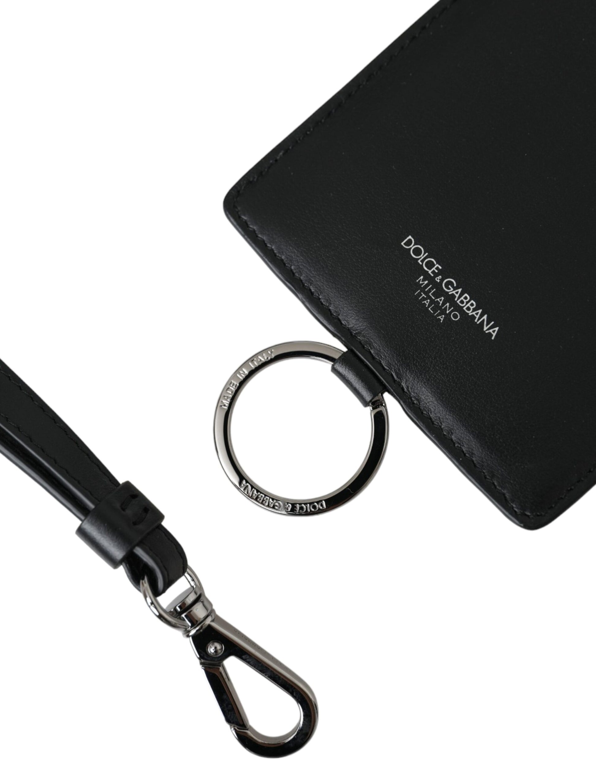 Dolce & Gabbana Black Calf Leather Lanyard Logo Card Holder Men Wallet Dolce & Gabbana