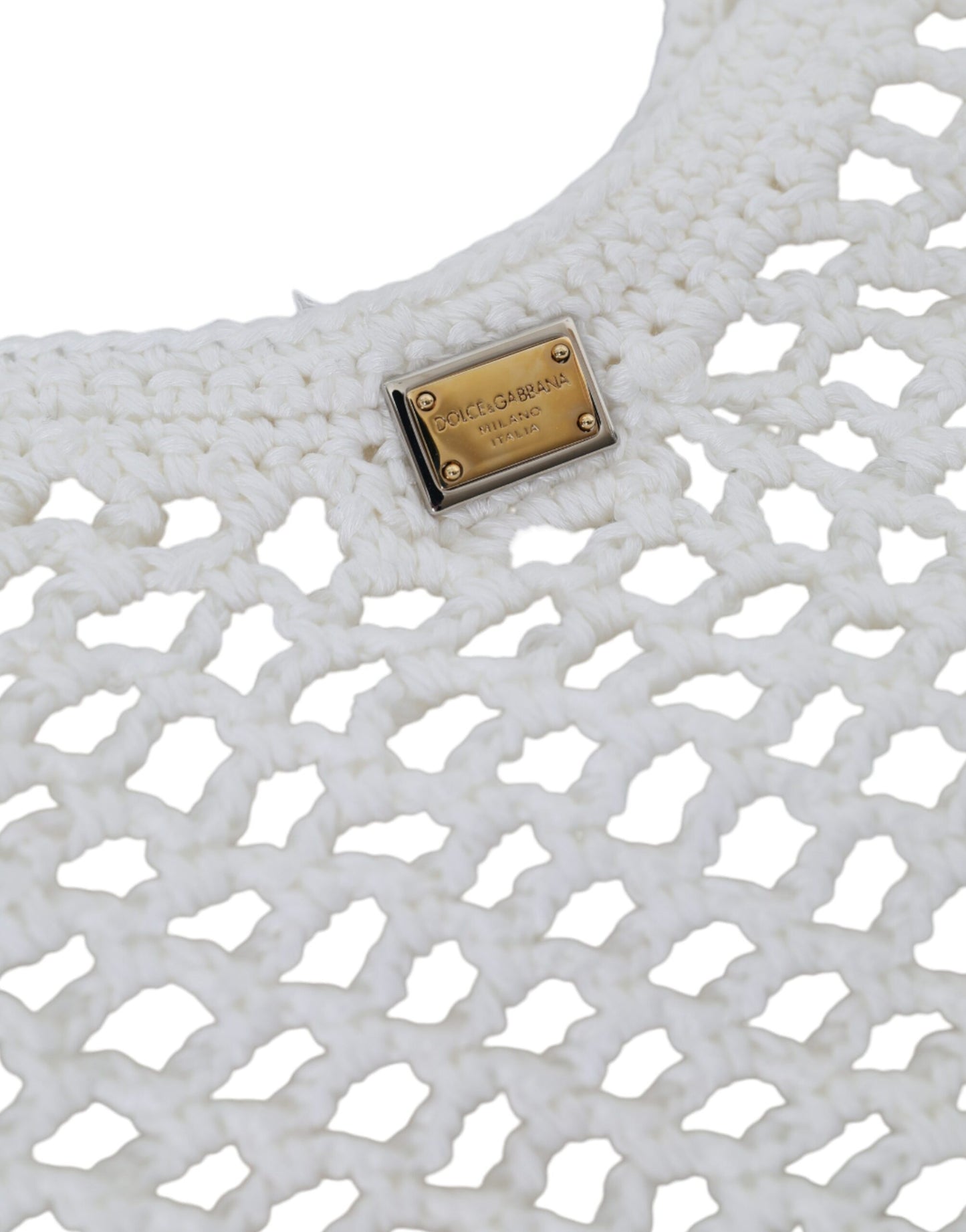 Dolce & Gabbana White Green Knitted Cotton Logo Shopping Tote Bag Dolce & Gabbana