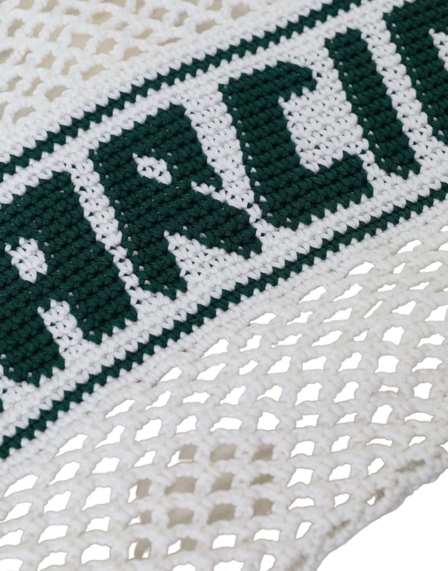 Dolce & Gabbana White Green Knitted Cotton Logo Shopping Tote Bag Dolce & Gabbana