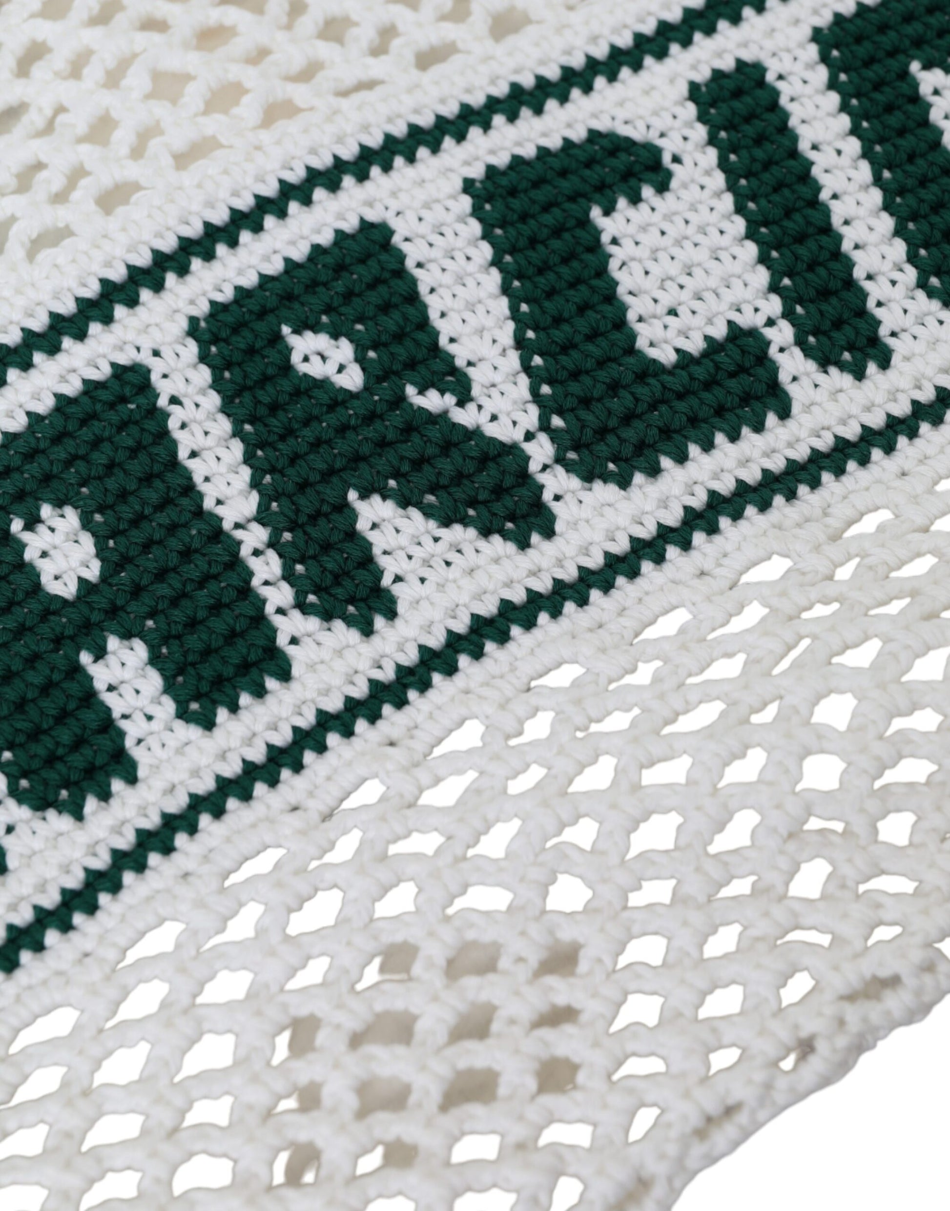 Dolce & Gabbana White Green Knitted Cotton Logo Shopping Tote Bag Dolce & Gabbana
