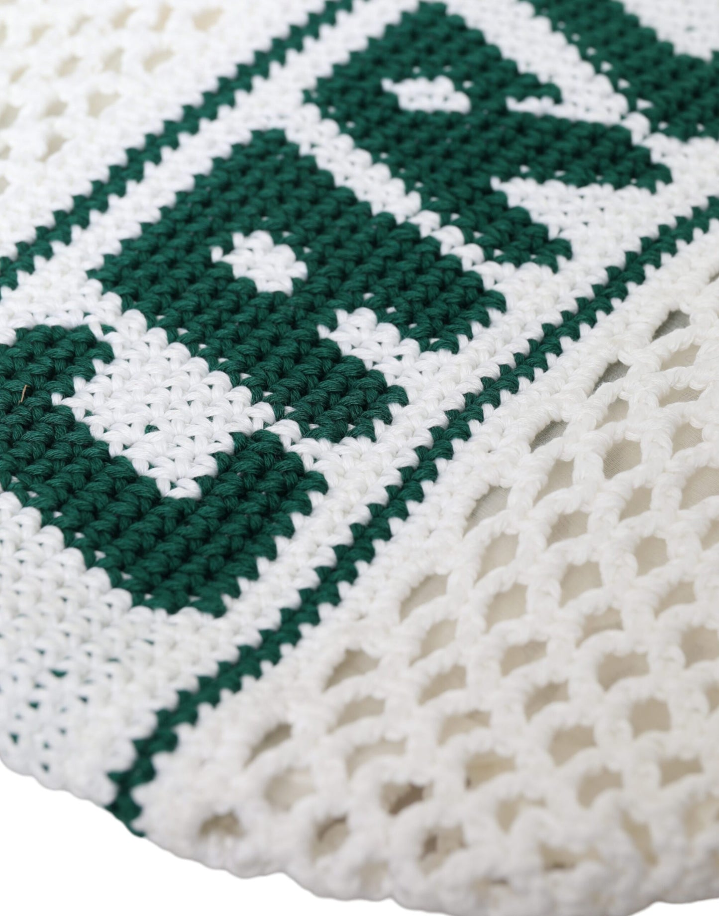 Dolce & Gabbana White Green Knitted Cotton Logo Shopping Tote Bag Dolce & Gabbana