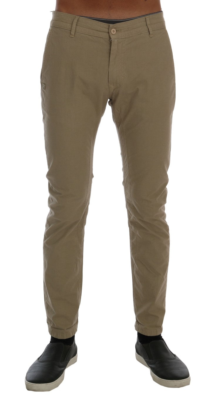 Daniele Alessandrini Beige Cotton Stretch Slim Fit Chinos Daniele Alessandrini