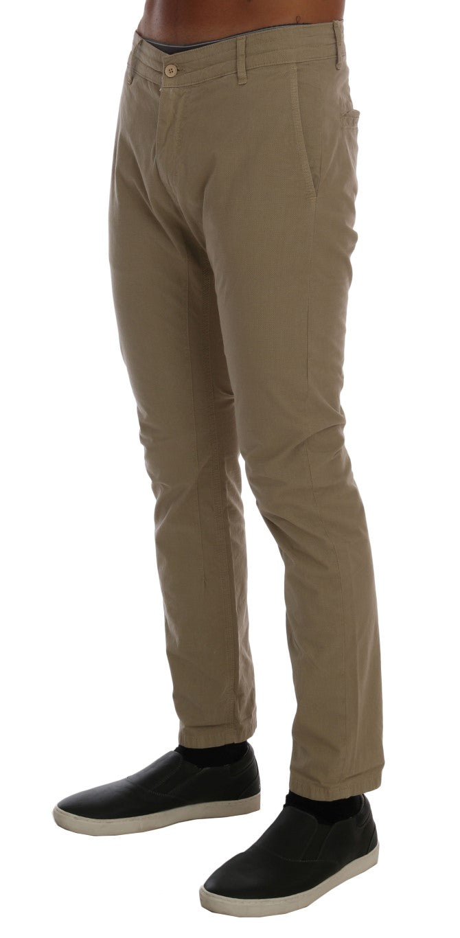 Daniele Alessandrini Beige Cotton Stretch Slim Fit Chinos Daniele Alessandrini