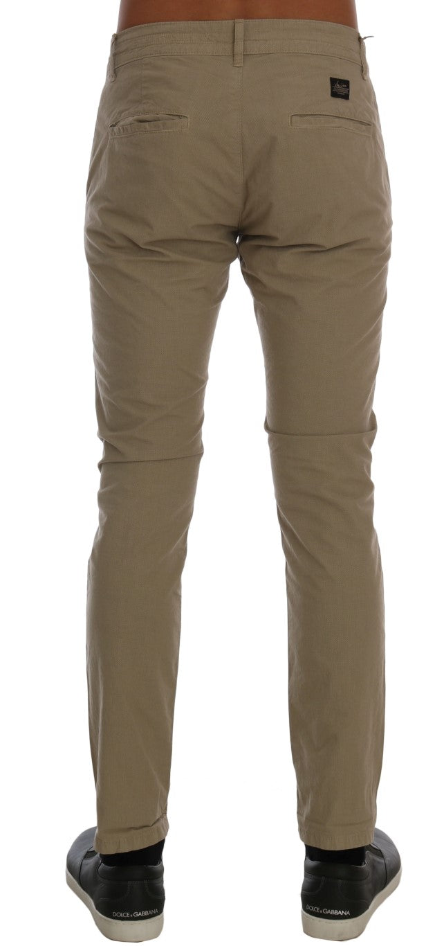 Daniele Alessandrini Beige Cotton Stretch Slim Fit Chinos Daniele Alessandrini