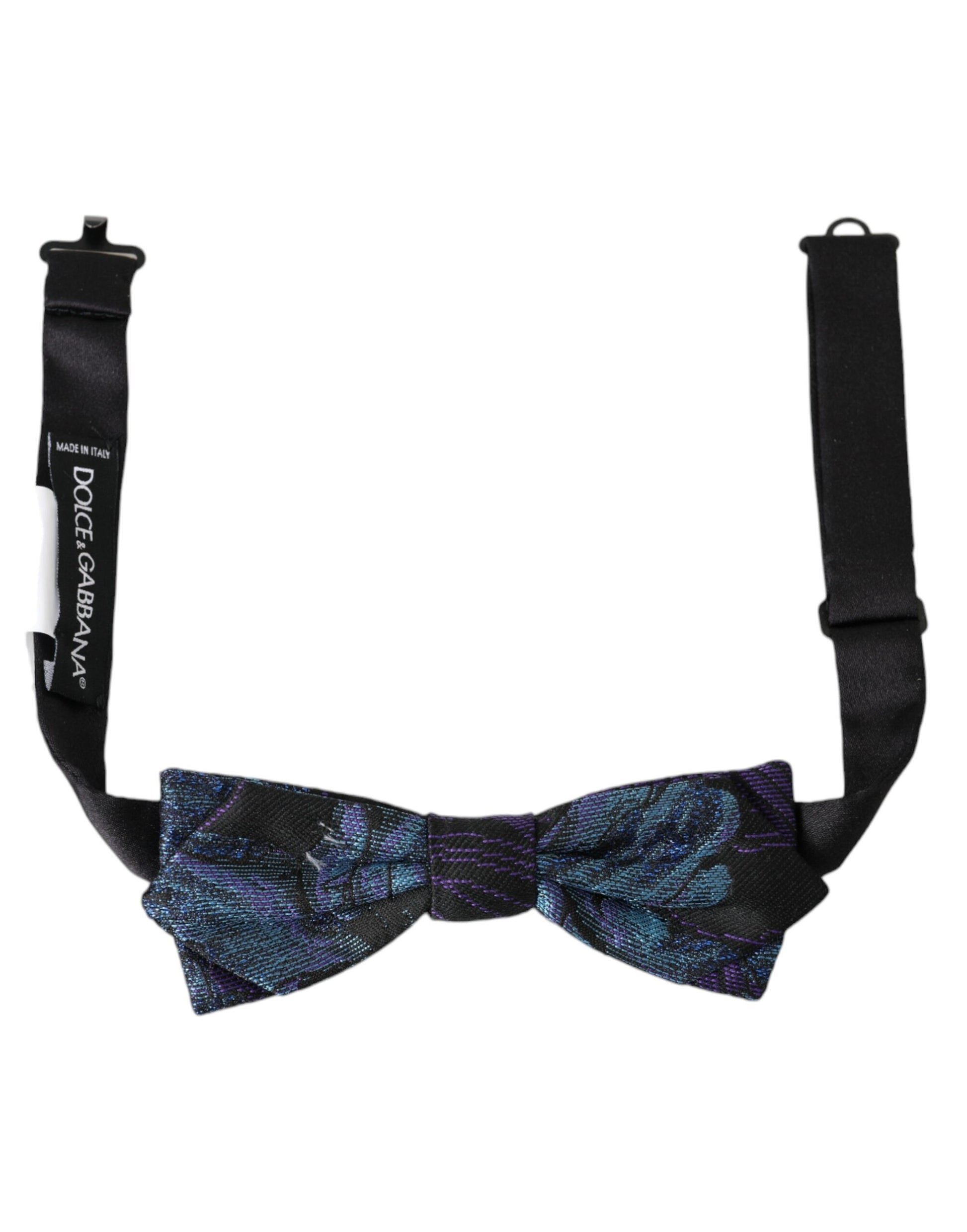 Dolce & Gabbana Black Blue Brocade Adjustable Neck Men Bow Tie Dolce & Gabbana