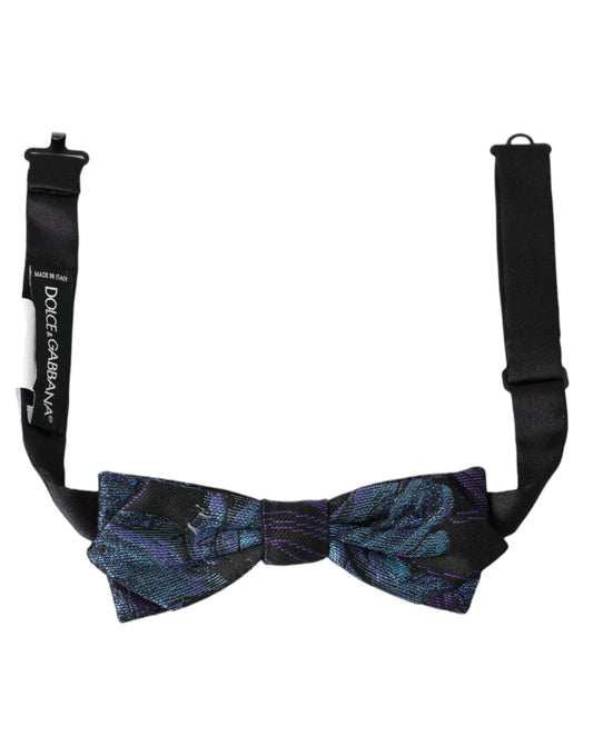 Dolce & Gabbana Black Blue Brocade Adjustable Neck Men Bow Tie Dolce & Gabbana