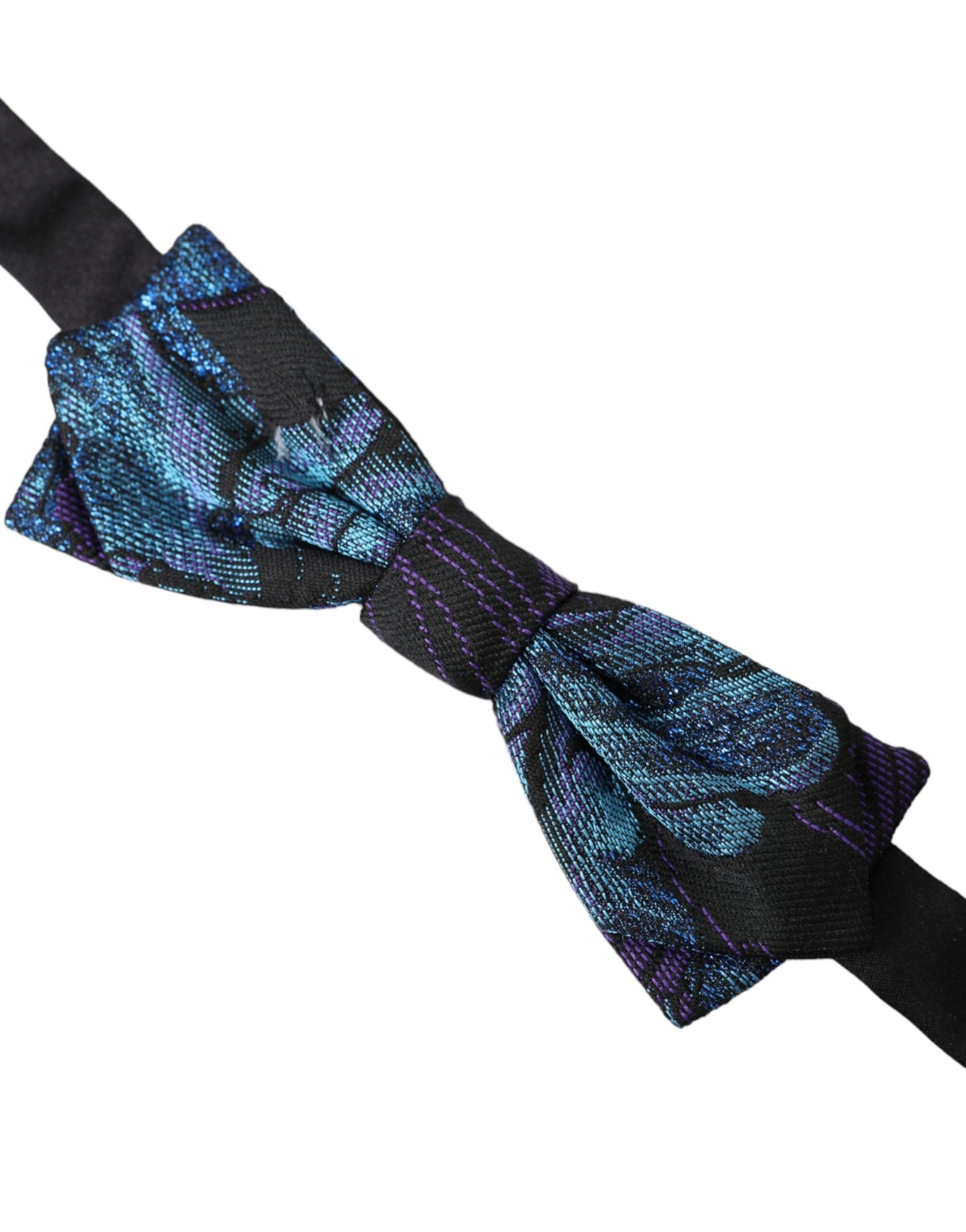 Dolce & Gabbana Black Blue Brocade Adjustable Neck Men Bow Tie Dolce & Gabbana