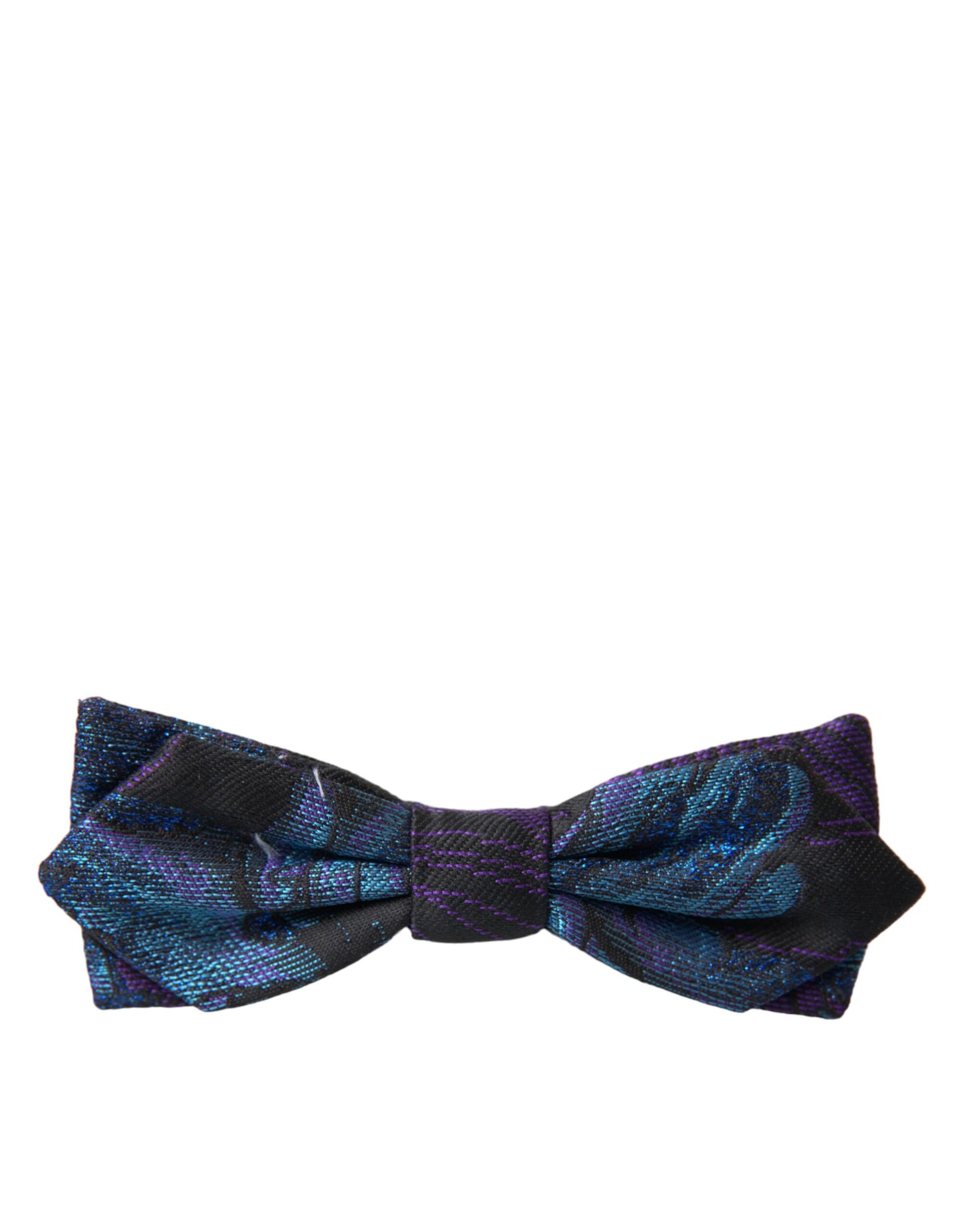 Dolce & Gabbana Black Blue Brocade Adjustable Neck Men Bow Tie Dolce & Gabbana