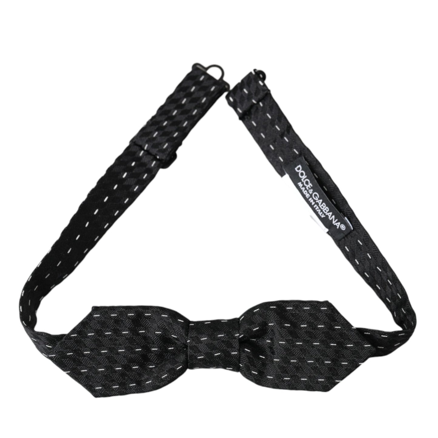 Dolce & Gabbana Black White Stitched Silk Men Neck Bow Tie