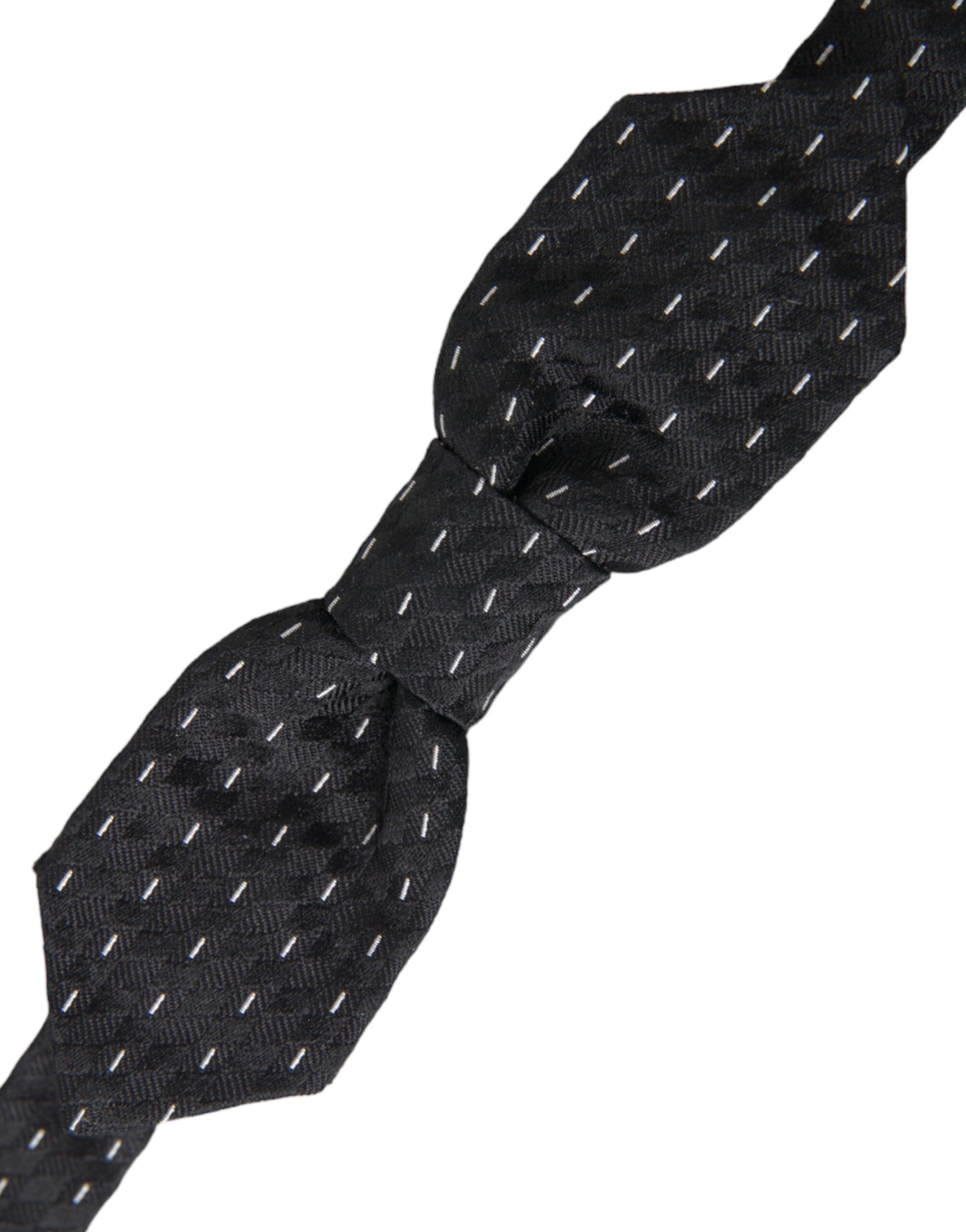 Dolce & Gabbana Black White Stitched Silk Men Neck Bow Tie Dolce & Gabbana