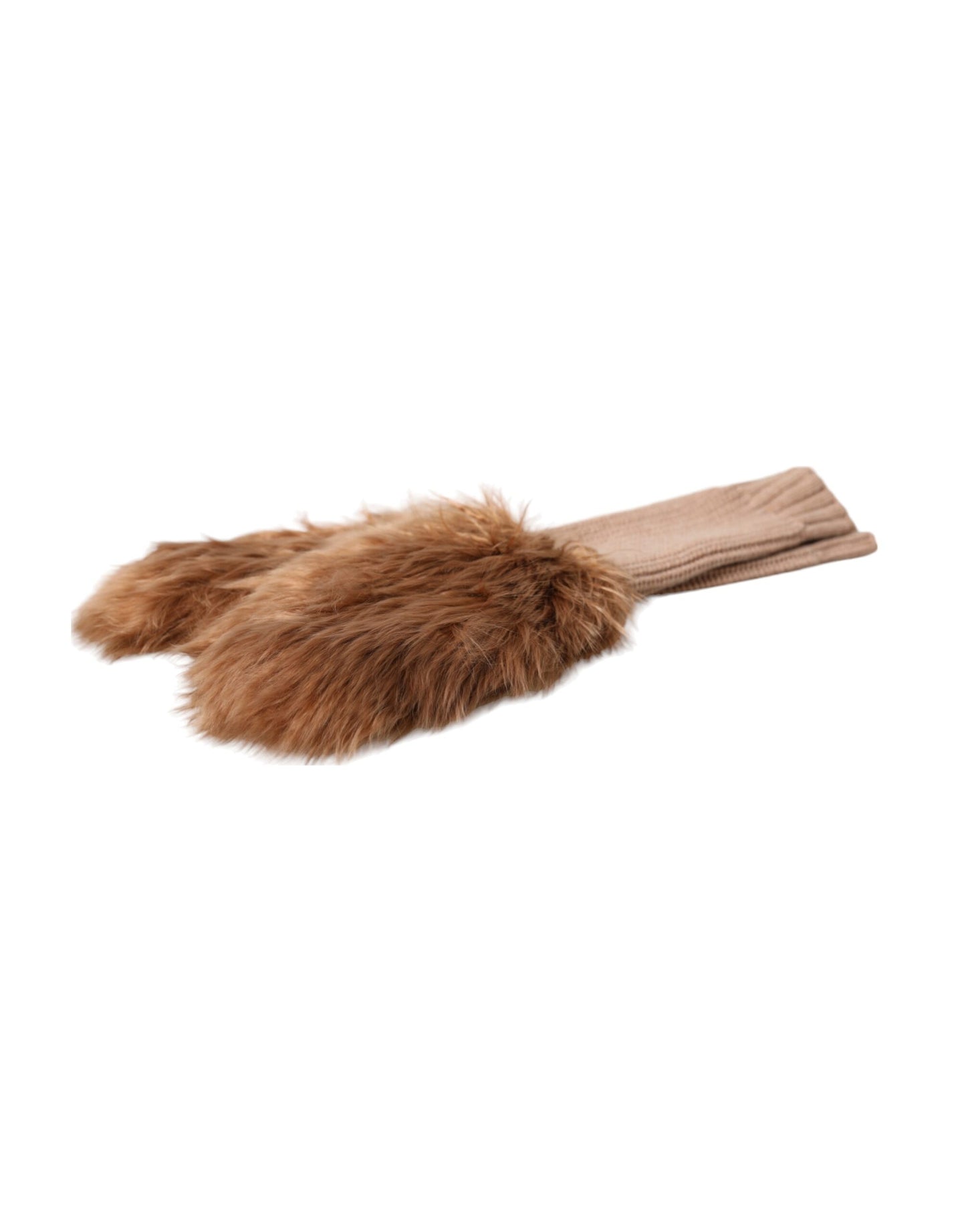 Dolce & Gabbana Brown Cashmere Knitted Fur Mid Arm Mitten Gloves Dolce & Gabbana