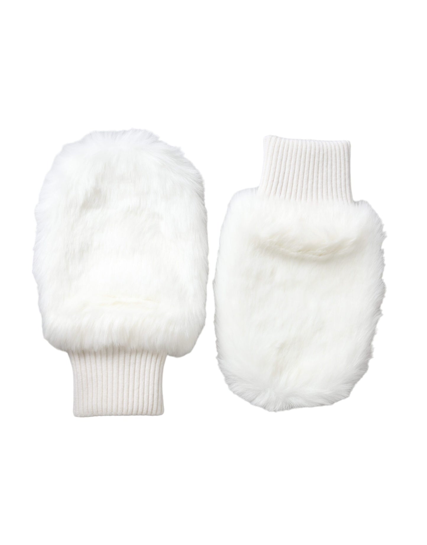Dolce & Gabbana White Acrylic Knitted Fur Wrist Mitten Gloves Dolce & Gabbana