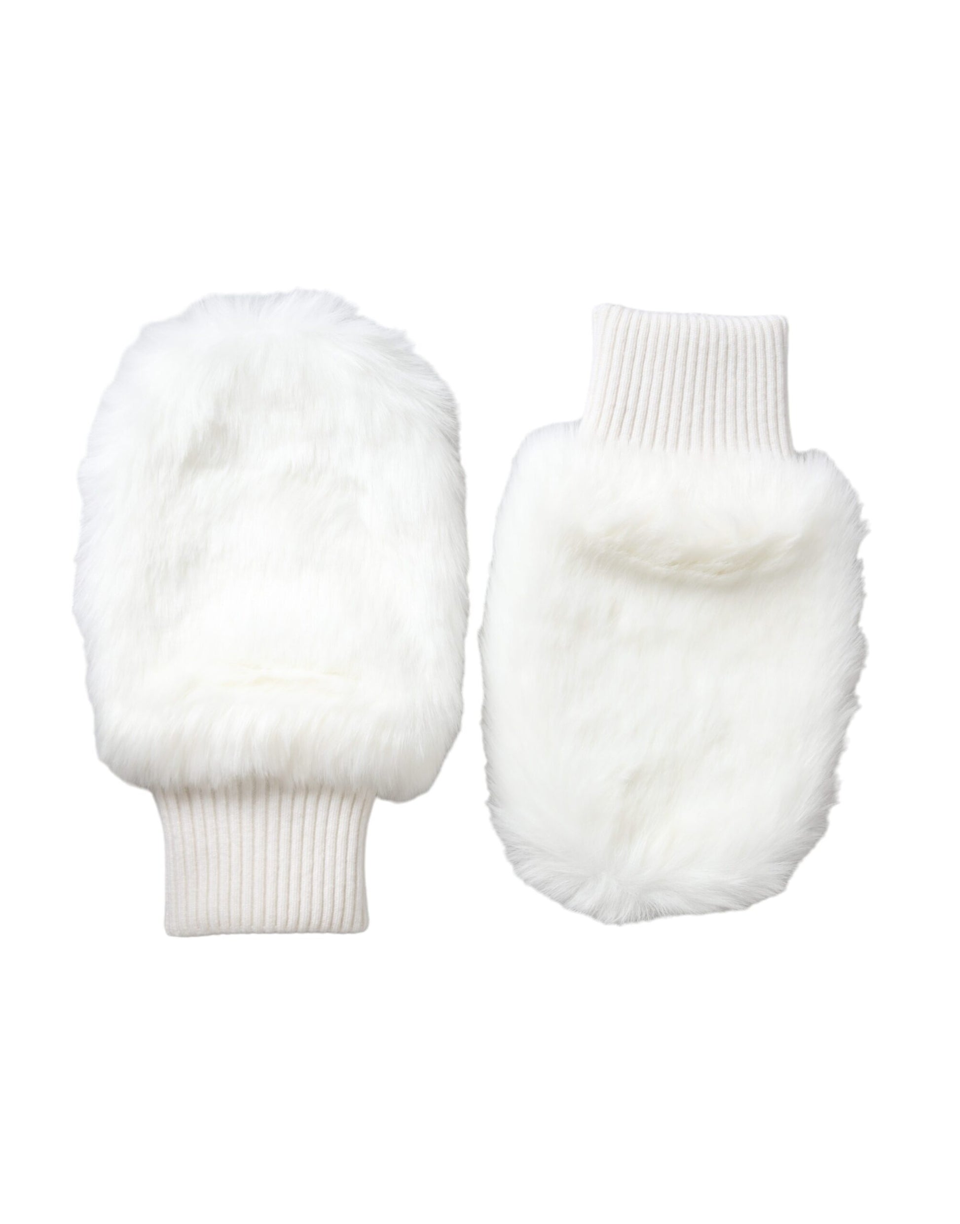 Dolce & Gabbana White Acrylic Knitted Fur Wrist Mitten Gloves Dolce & Gabbana