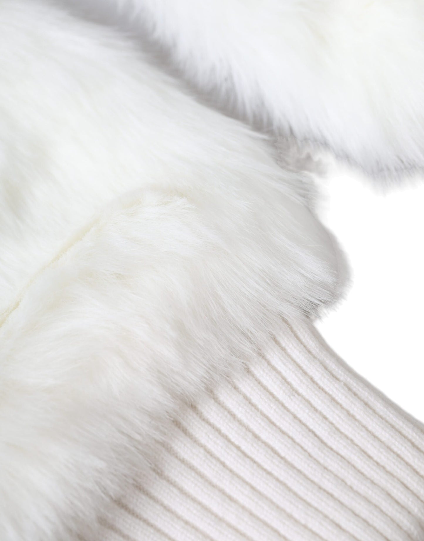 Dolce & Gabbana White Acrylic Knitted Fur Wrist Mitten Gloves Dolce & Gabbana