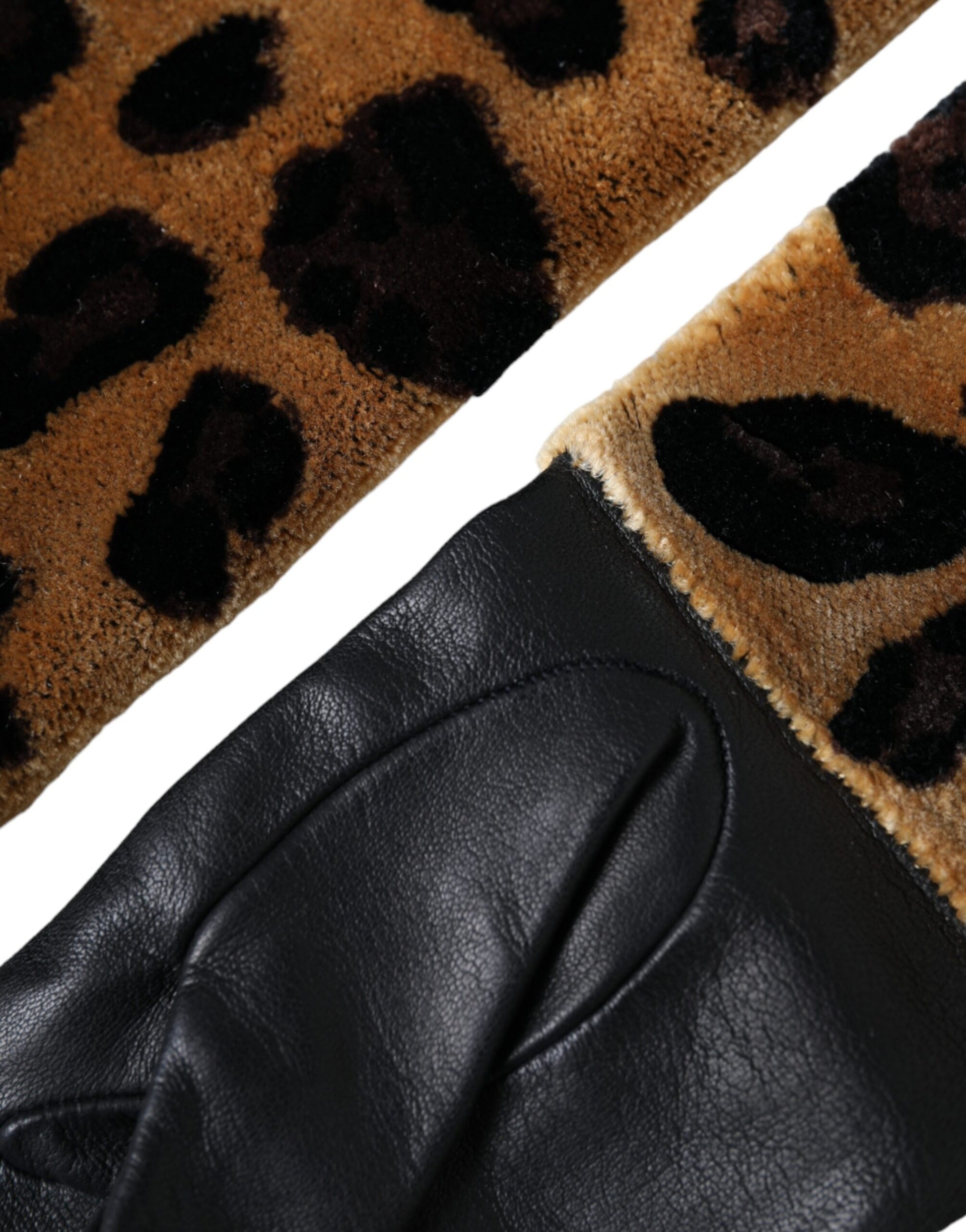 Dolce & Gabbana Brown Black Leopard Leather Elbow Length Gloves Dolce & Gabbana