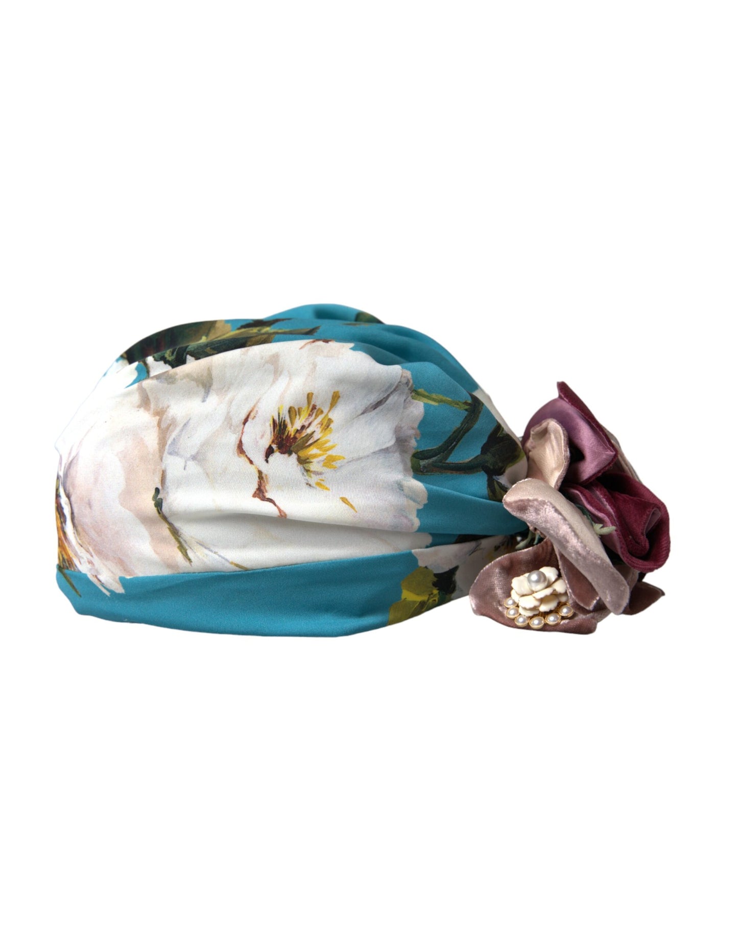 Dolce & Gabbana Blue Floral Motif Turban Head Hat Women Dolce & Gabbana