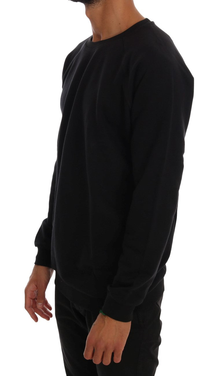 Daniele Alessandrini Black Crewneck Cotton Pullover Sweater Daniele Alessandrini