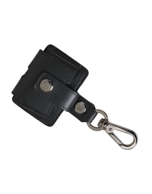 Dolce & Gabbana Black Plain Leather Silver Metal Airpods Case Dolce & Gabbana