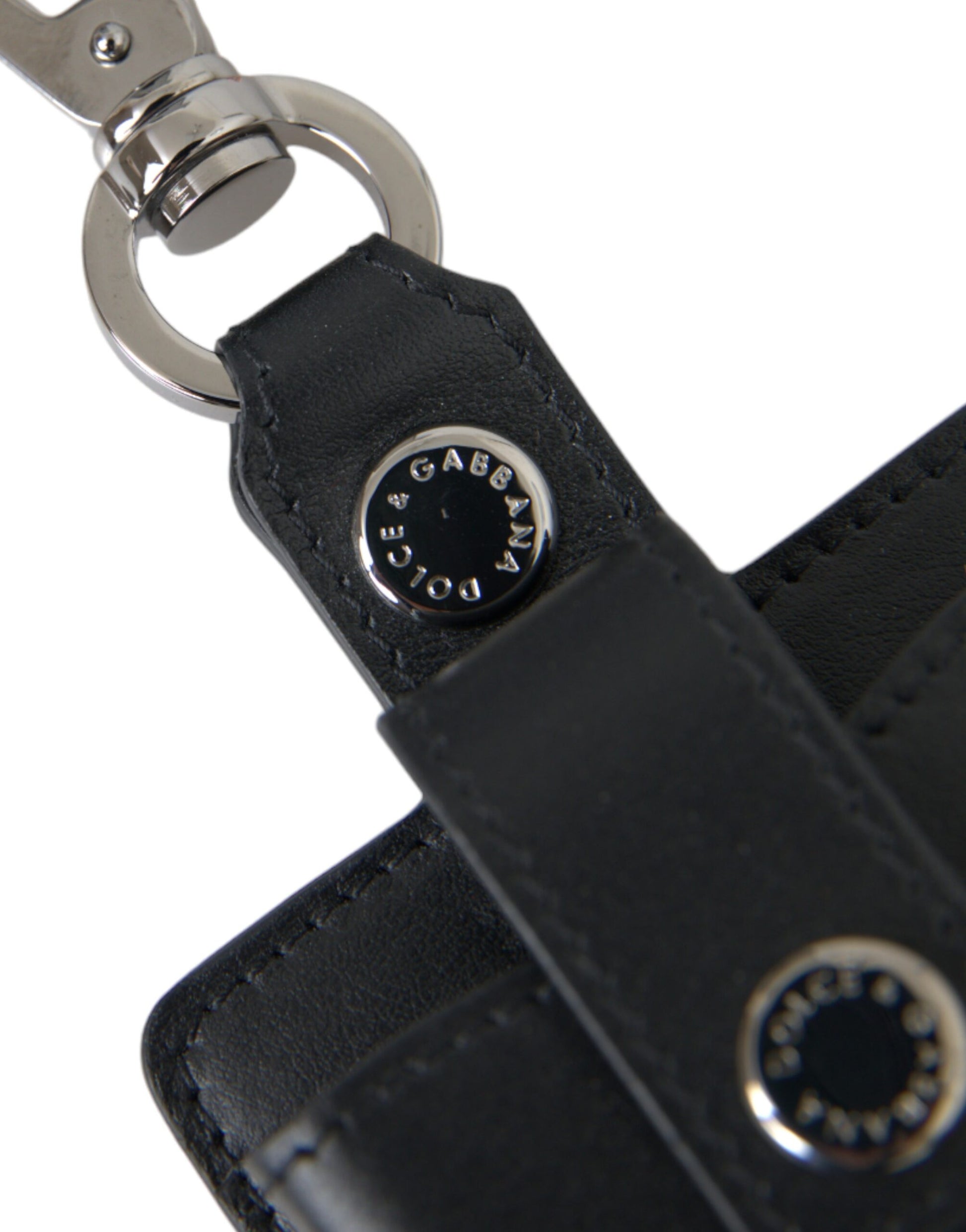 Dolce & Gabbana Black Plain Leather Silver Metal Airpods Case Dolce & Gabbana