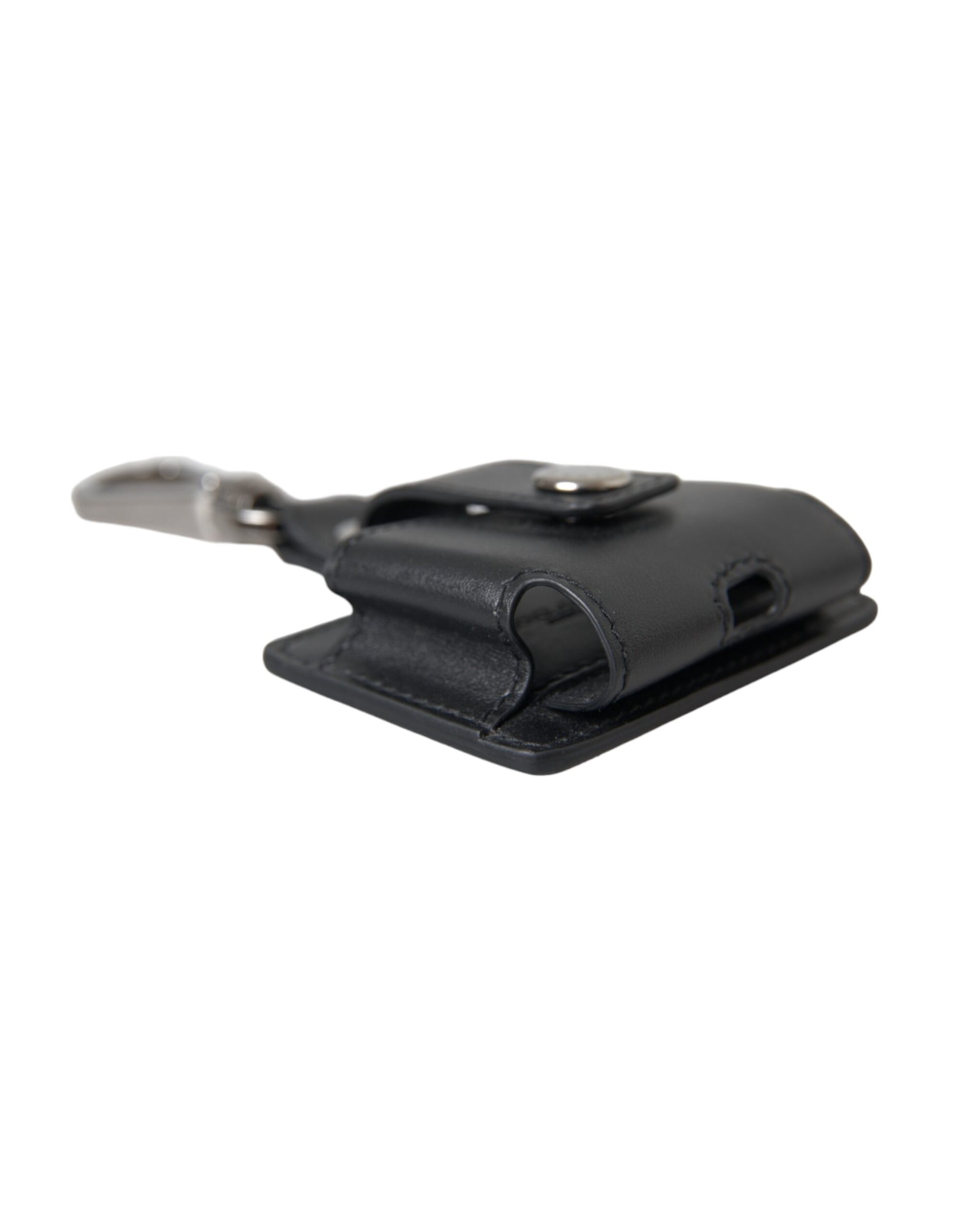 Dolce & Gabbana Black Plain Leather Silver Metal Airpods Case Dolce & Gabbana