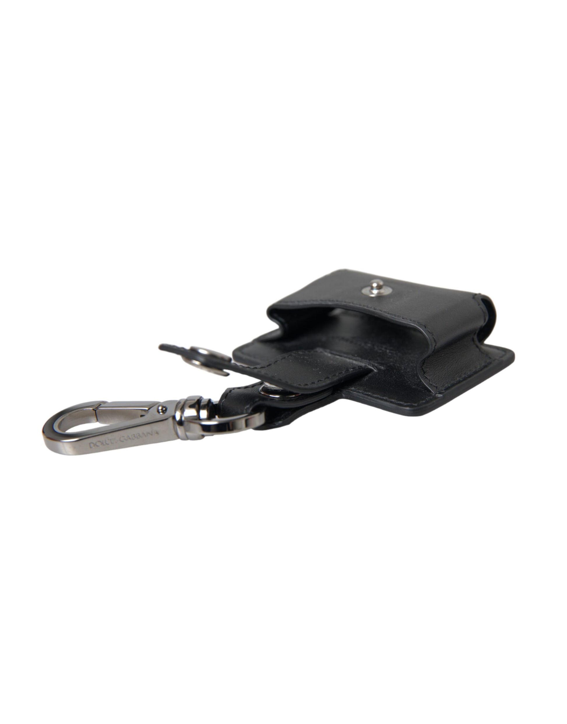 Dolce & Gabbana Black Plain Leather Silver Metal Airpods Case Dolce & Gabbana
