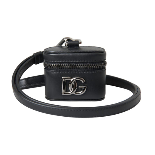 Dolce & Gabbana Black DG Logo Leather Silver Metal Airpods Case Dolce & Gabbana