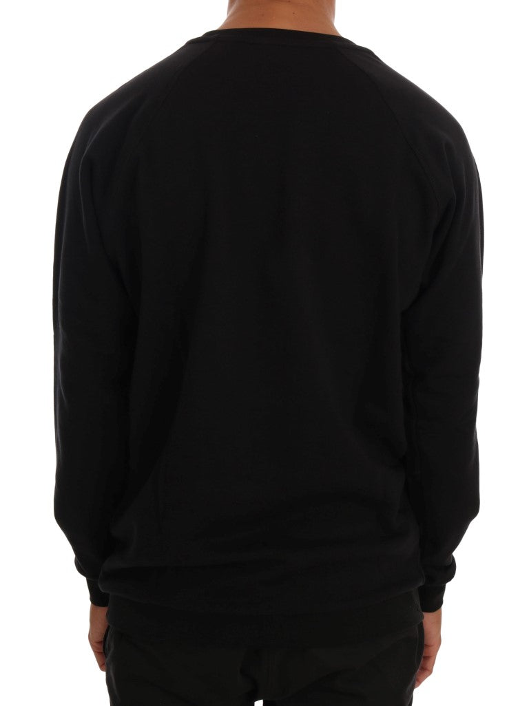 Daniele Alessandrini Black Crewneck Cotton Pullover Sweater Daniele Alessandrini
