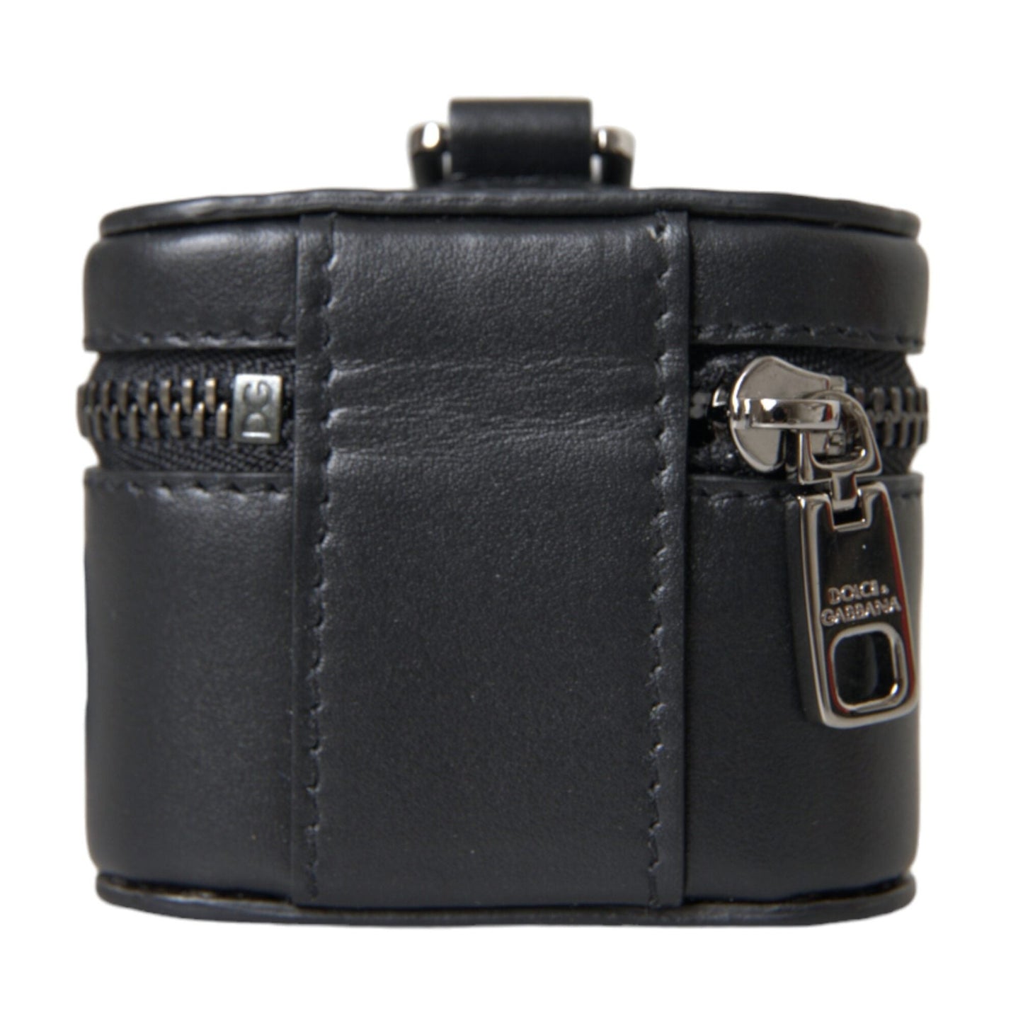 Dolce & Gabbana Black DG Logo Leather Silver Metal Airpods Case