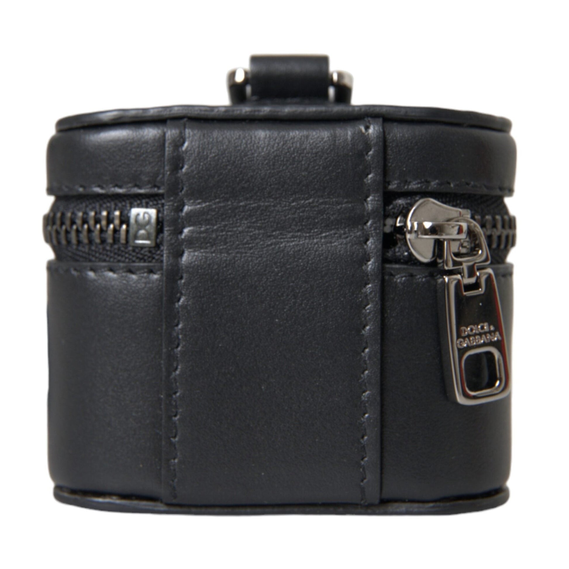 Dolce & Gabbana Black DG Logo Leather Silver Metal Airpods Case