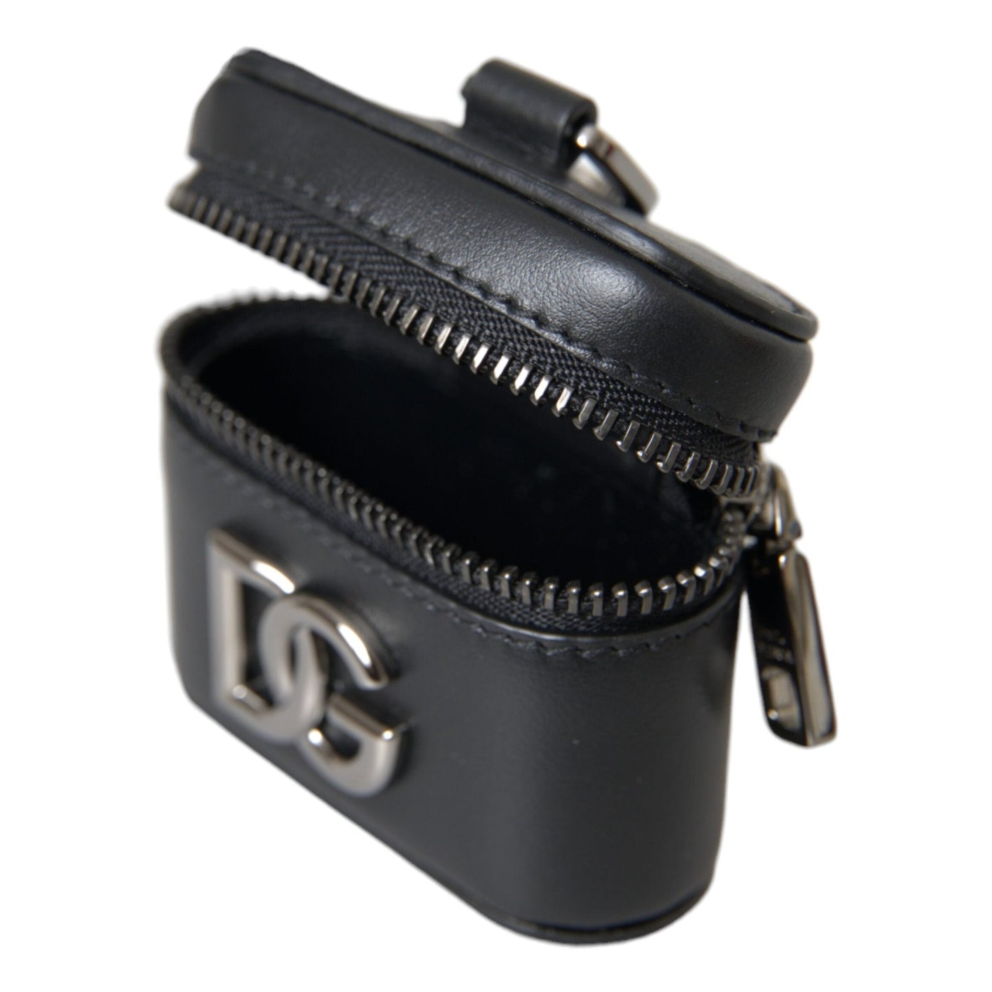Dolce & Gabbana Black DG Logo Leather Silver Metal Airpods Case
