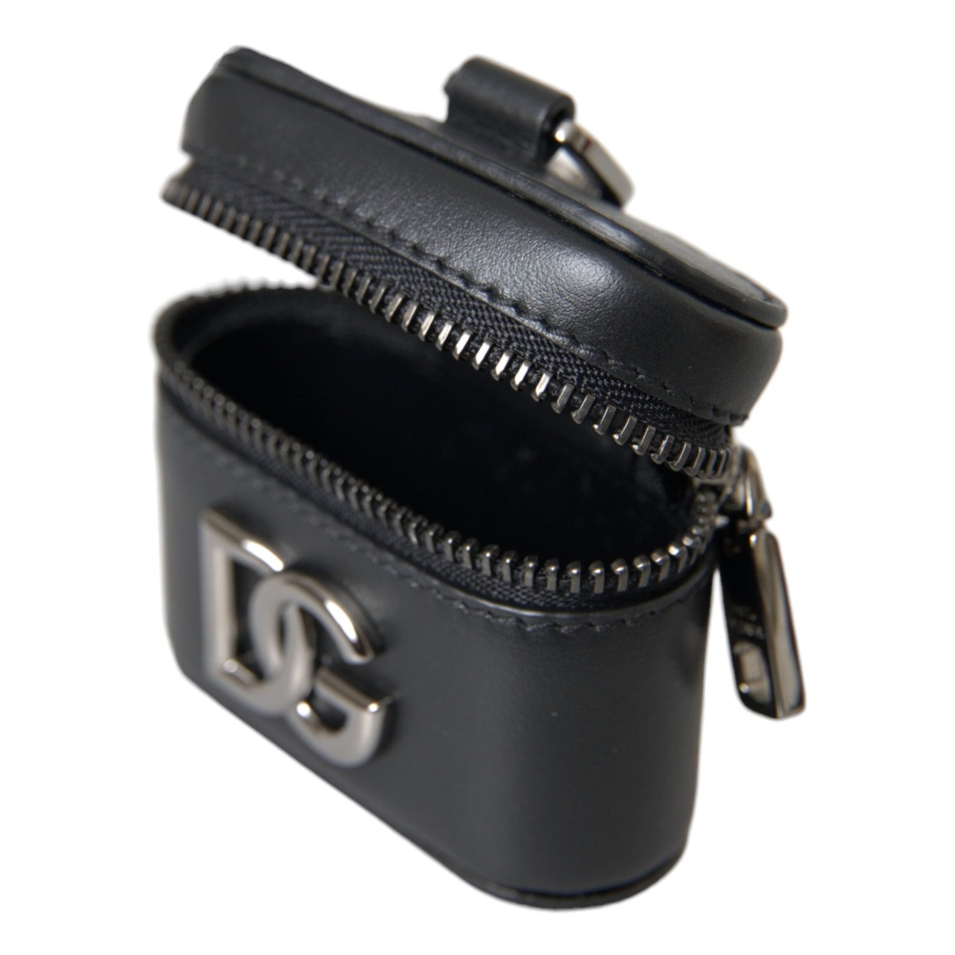 Dolce & Gabbana Black DG Logo Leather Silver Metal Airpods Case